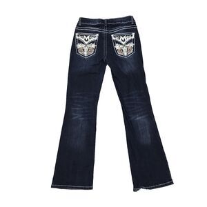 Telepatía Jeans Juniors 9/29 Blue Dark Wash Mid Rise Bootcut Stretch Denim Bling